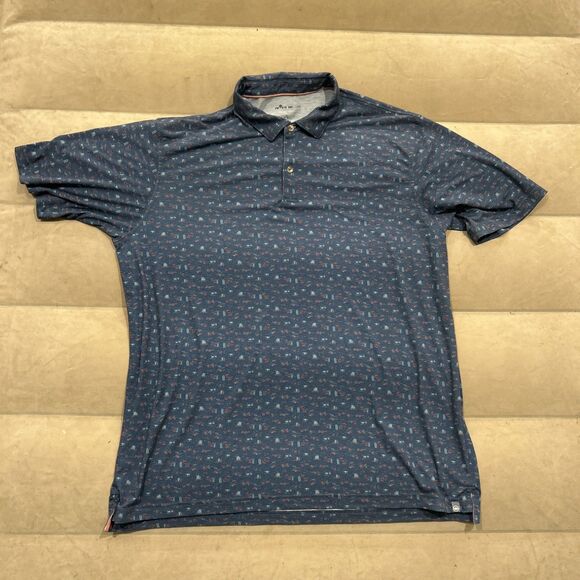 Peter Millar Mens XL Seaside Polo Shirt Beach Ocean Print Pattern Blue - Picture 1 of 7